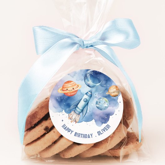 Buitenste ruimteplaneten Jongen Verjaardagsfeest Ronde Sticker