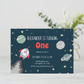 Buitenste ruimteplaneten raket eerste verjaardag kaart (Staand voorkant)