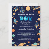 Buitenste Ruimteraketten Planeten Navy Blue Baby s Kaart (Voorkant)