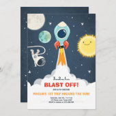 Buitenste Ruimteschip Boy 1e verjaardag Uitnodigin Kaart (Voorkant / Achterkant)