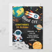 Buitenste Space Blast Off 5e verjaardagsfeestje Kaart (Voorkant)