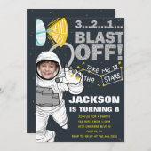 Buitenste Space Blast Off Astronaut Foto Verjaarda Kaart (Voorkant / Achterkant)