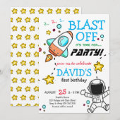 Buitenste Space Blast Off Rocket Boy Eerste Verjaa Kaart (Voorkant / Achterkant)
