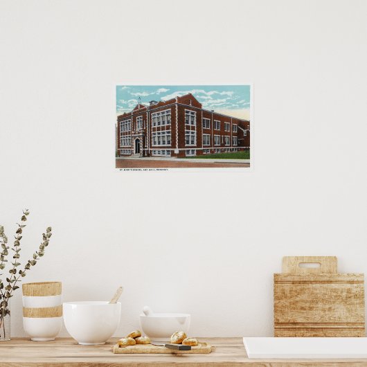 Buitenste Uitzicht van de St. Mary's School en Hal Poster (Keuken)