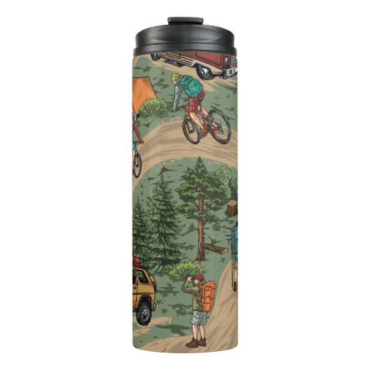 buitentoneel: wandelaars, fietsen thermosbeker (Voorkant)