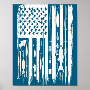 Buitenvisserij Amerikaanse Vlag Visser Visliefhebb Poster