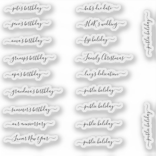 BuJo aangepaste event stickers - klein - transpara (Voorkant)