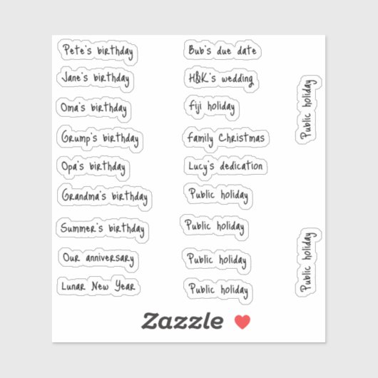 BuJo aangepaste event stickers - klein - transpara (Vel)