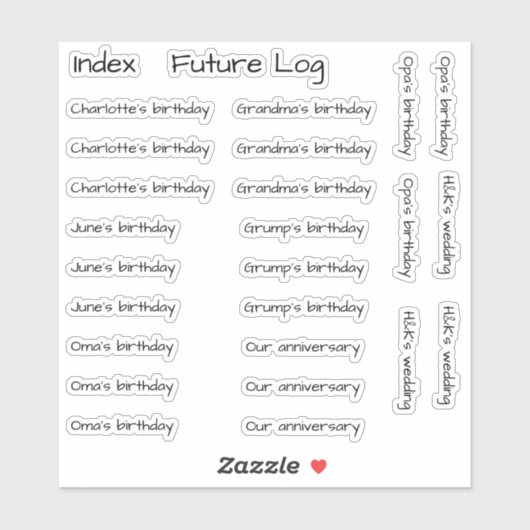 BuJo aangepaste event stickers - Med - transparant (Vel)