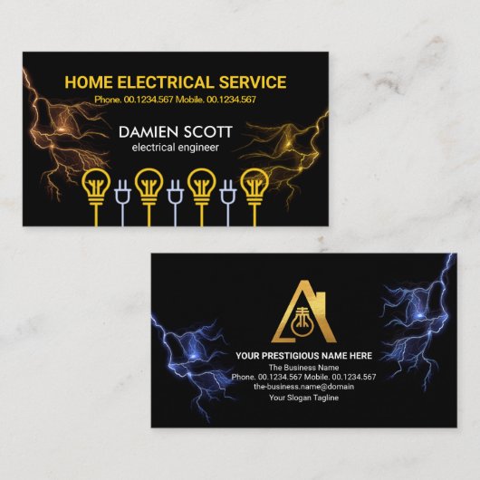 Bulb Power Plug Motif Lightning Flash-elektricien Visitekaartje (Voorkant / Achterkant)