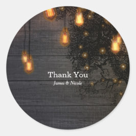  Bulb String Lights & Tree Wedding Favor Ronde Sticker