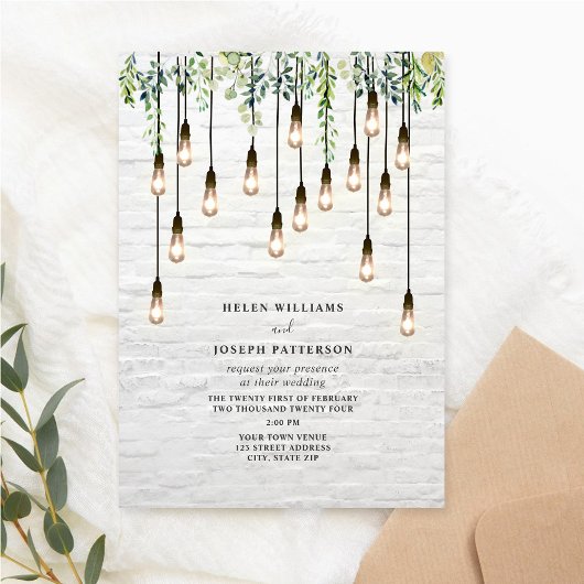  Bulbs Greenery White Brick Wedding Kaart