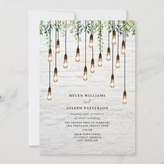  Bulbs Greenery White Brick Wedding Kaart (Voorkant)