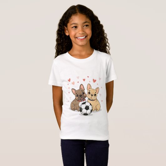 Buldog Francés with soccer ball Valentine's Day T-shirt (Voorkant volledig)