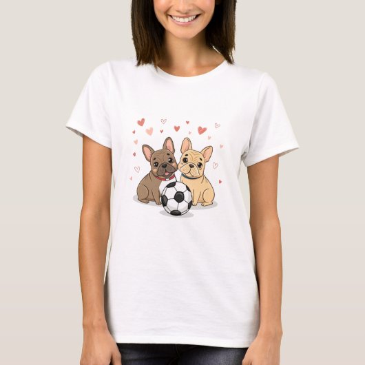 Buldog Francés with soccer ball Valentine's Day T-shirt (Voorkant)