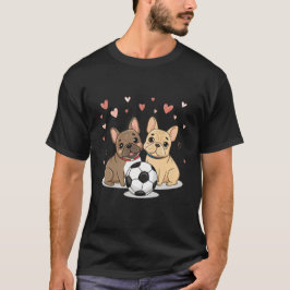 Buldog Francés with soccer ball Valentine's Day T-shirt