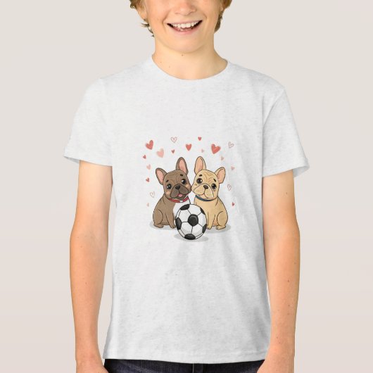 Buldog Francés with soccer ball Valentine's Day Tri-Blend Shirt (Voorkant)
