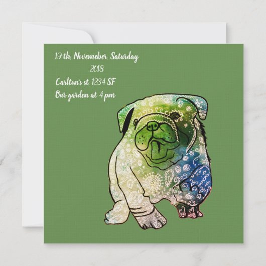 Buldog Puppy Verjaardag Uitnodiging Franse Bulldog (Achterkant)