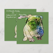 Buldog Puppy Verjaardag Uitnodiging Franse Bulldog (Voorkant / Achterkant)