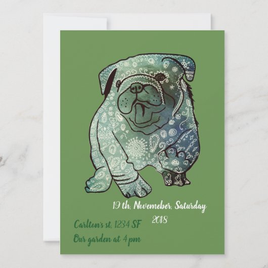 Buldog Puppy Verjaardag Uitnodiging Franse Bulldog (Achterkant)