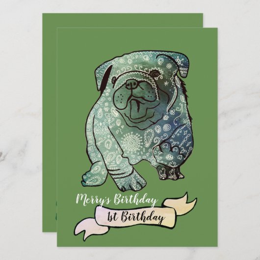 Buldog Puppy Verjaardag Uitnodiging Franse Bulldog (Voorkant / Achterkant)