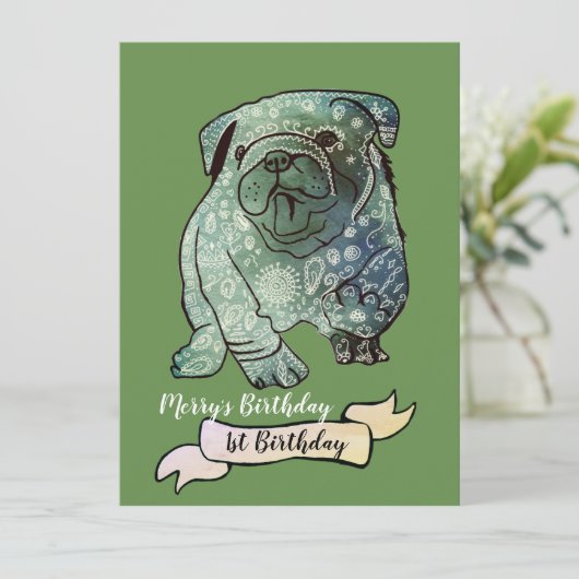 Buldog Puppy Verjaardag Uitnodiging Franse Bulldog (Staand voorkant)