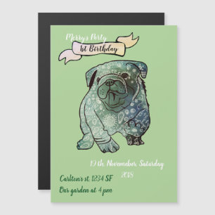 Buldog Puppy Verjaardag Uitnodiging Franse Bulldog Magnetische Uitnodiging