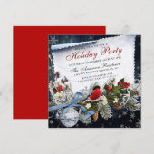 Bulfinch & Holly Berry kerstfeestje Kaart (Voorkant / Achterkant)