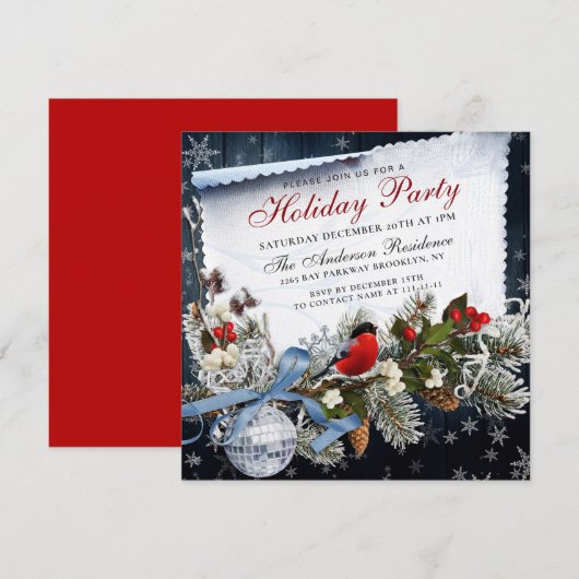 Bulfinch & Holly Berry kerstfeestje Kaart (Voorkant / Achterkant)