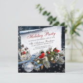 Bulfinch & Holly Berry kerstfeestje Kaart (Staand voorkant)