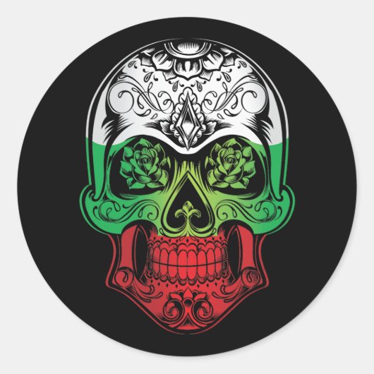 Bulgaarse schedel en Rozen vlag Ronde Sticker (Voorkant)