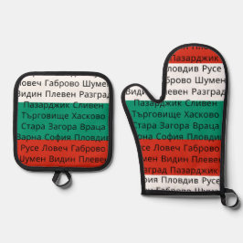 Bulgaarse Vlag Kleuren met steden in Cyrillisch Ovenwant & Pannenlap Set