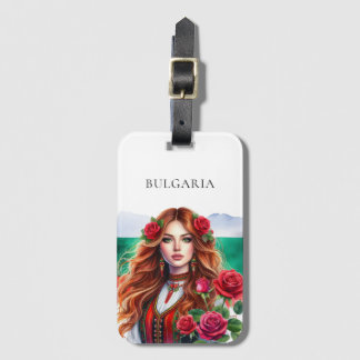 Bulgaarse Vlag Traditie Folklore Vrouw Rode Rozen Bagagelabel