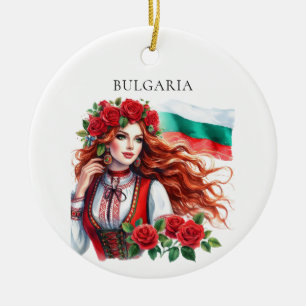 Bulgaarse Vlag Traditie Folklore Vrouw Rode Rozen Keramisch Ornament