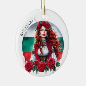 Bulgaarse Vlag Traditie Folklore Vrouw Rode Rozen Keramisch Ornament (Rechts)