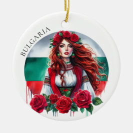 Bulgaarse Vlag Traditie Folklore Vrouw Rode Rozen Keramisch Ornament