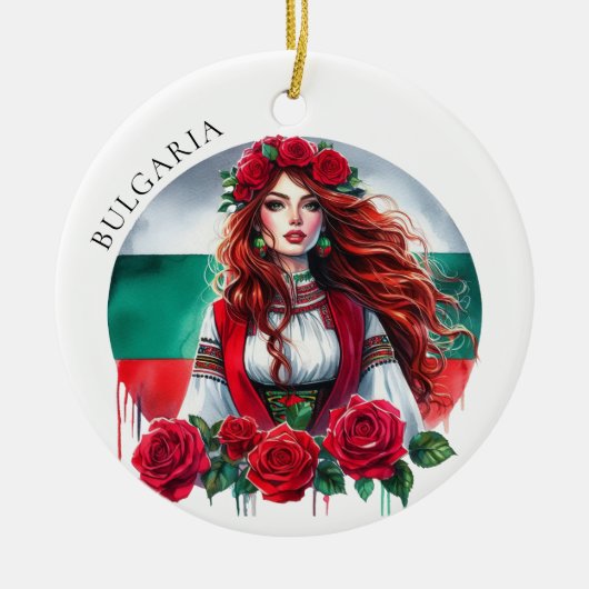 Bulgaarse Vlag Traditie Folklore Vrouw Rode Rozen Keramisch Ornament (Voorkant)