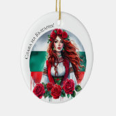 Bulgaarse Vlag Traditie Folklore Vrouw Rode Rozen Keramisch Ornament (Rechts)