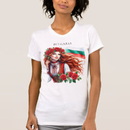 Bulgaarse Vlag Traditie Folklore Vrouw Rode Rozen T-shirt