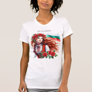Bulgaarse Vlag Traditie Folklore Vrouw Rode Rozen T-shirt