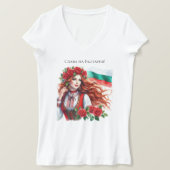 Bulgaarse Vlag Traditie Folklore Vrouw Rode Rozen T-shirt (Design voorkant)