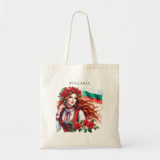 Bulgaarse Vlag Traditie Folklore Vrouw Rode Rozen Tote Bag (Voorkant)