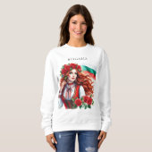 Bulgaarse Vlag Traditie Folklore Vrouw Rode Rozen Trui (Voorkant volledig)