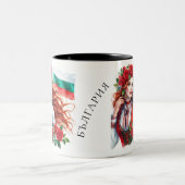 Bulgaarse Vlag Traditie Folklore Vrouw Rode Rozen Tweekleurige Koffiemok (Center)