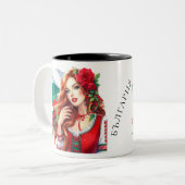 Bulgaarse Vlag Traditie Folklore Vrouw Rode Rozen Tweekleurige Koffiemok (Voorkant links)