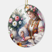 Bulgaarse Waterverf vrouw bloeit eitjes Keramisch Ornament (Links)