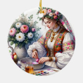 Bulgaarse Waterverf vrouw bloeit eitjes Keramisch Ornament (Achterkant)