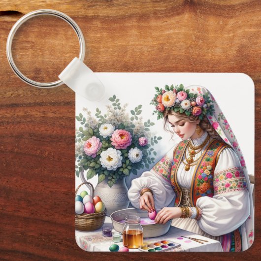 Bulgaarse Waterverf vrouw bloeit eitjes Sleutelhanger (Voorkant)