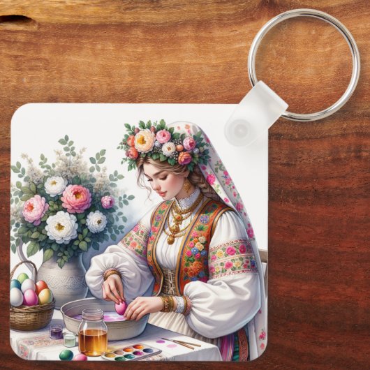 Bulgaarse Waterverf vrouw bloeit eitjes Sleutelhanger (Achterkant)