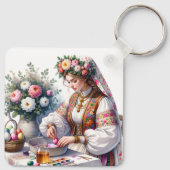 Bulgaarse Waterverf vrouw bloeit eitjes Sleutelhanger (Achterkant)